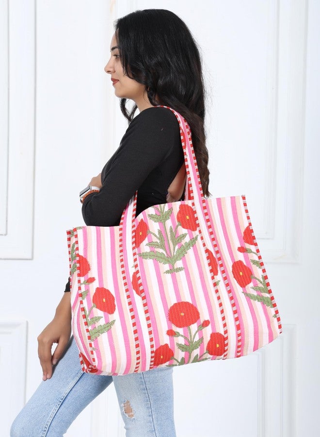 KLAVATE Women 100% Cotton Quilted Shoulder Bag Tote Bag Beach Casual Work Bag Women Large Capacity Bags for Shopping (DESIGN 13) - Image 4